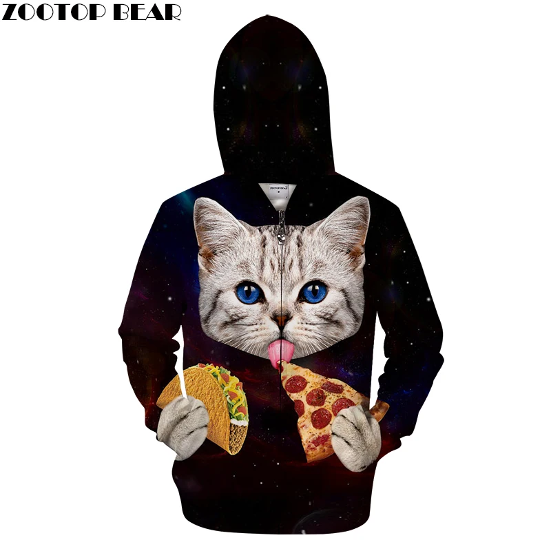 Hot Sale Cat Pizza Zipper Hoodie Men Women Zipper Cardigan Sweatshirt