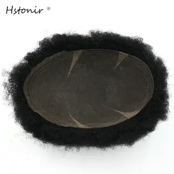 

Stock Afro Hair replacement Jet Black 1# Color 7.5"x10" France Lace Toupee For Black Men Indian Remy Hair H047