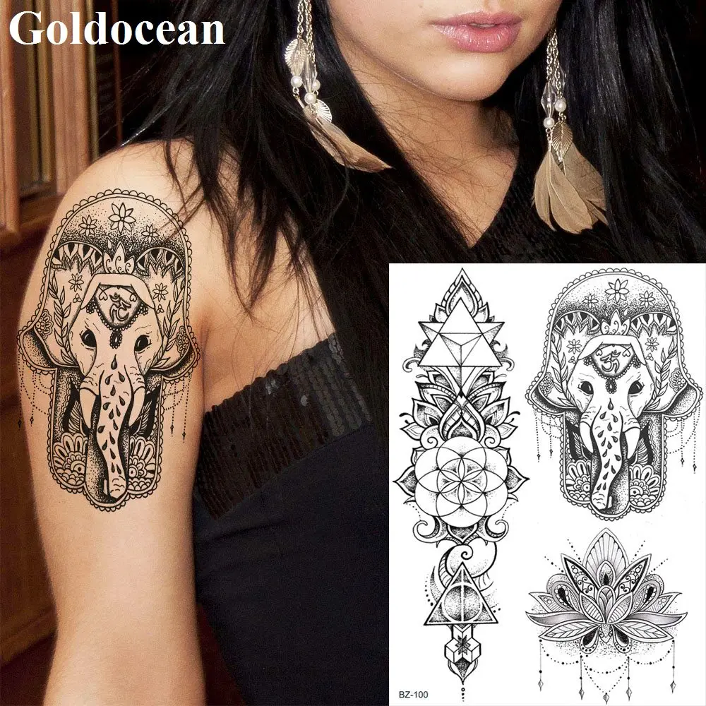 GoldOcean India Hamsa Totem Lotus Fake Waterproof Tattoos Stickers Women Arm Waist Tattoo Temporary Body Art Painting DIY | Красота и