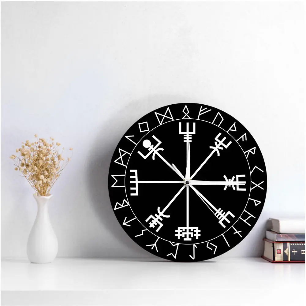 Viking Pagan Asatru Рунический компас настенные часы Vegvisir рунный круг Викинг норвежский мифологический простой современный часы руник трепет