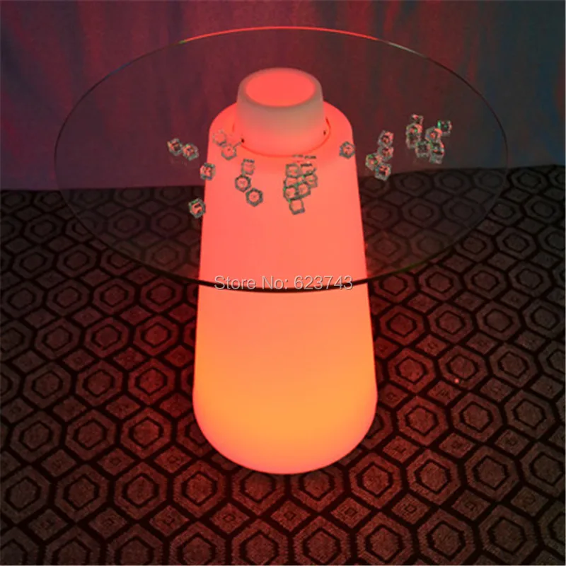 H50CM Modern Plastic illuminated rechargeable remote control LED cocktail coffee linear high bar table with PEAK cone-shaped