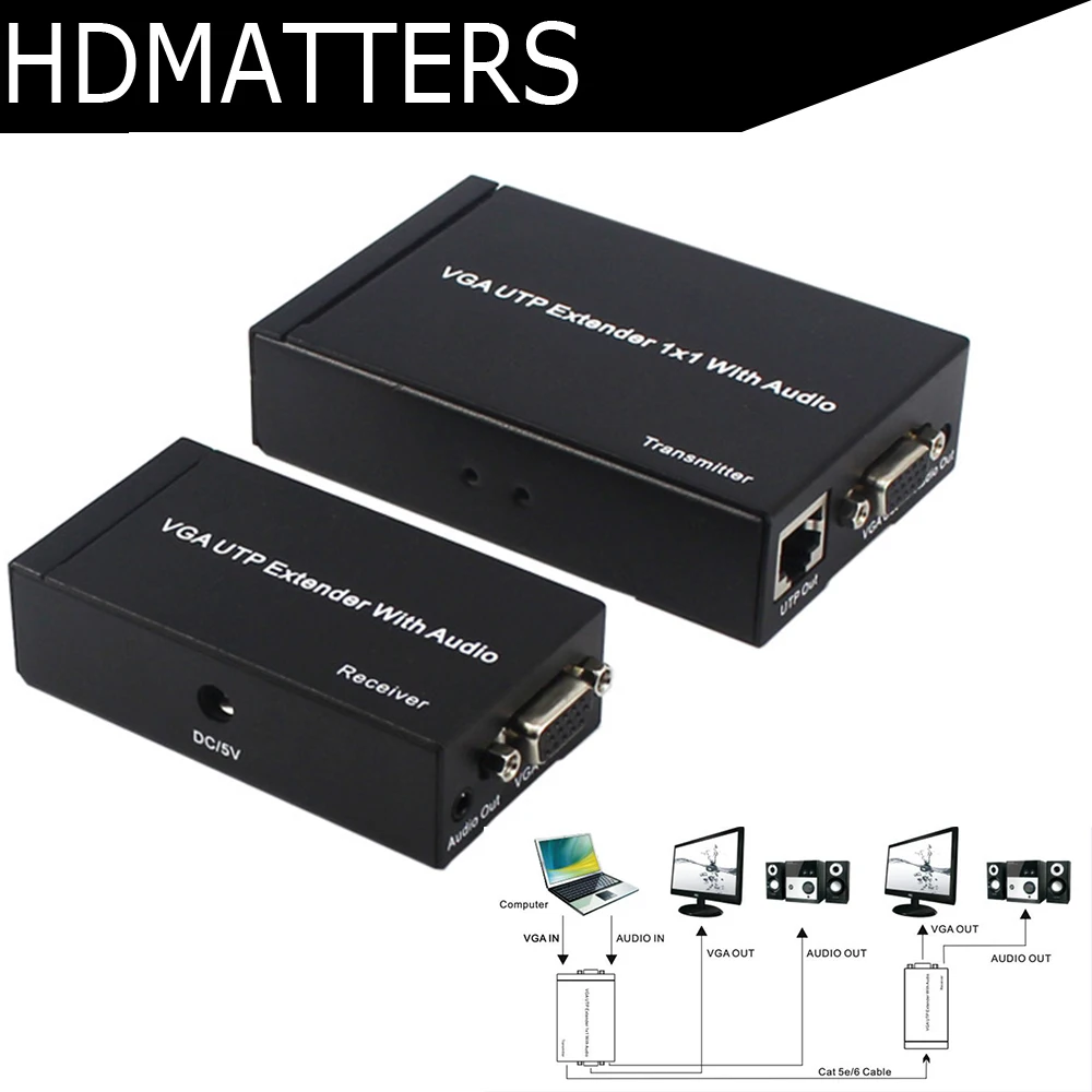 Up to 300M VGA extender audio&video VGA UTP Extender Splitter 1X1 with