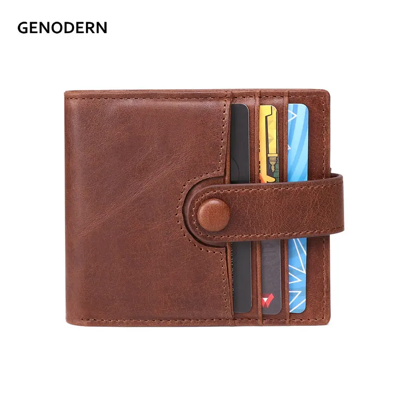 

GENODERN Cow Leather Men Wallets with Coin Pocket Vintage Male Purse Function Brown Genuine Leather Men Wallet with Card Holders