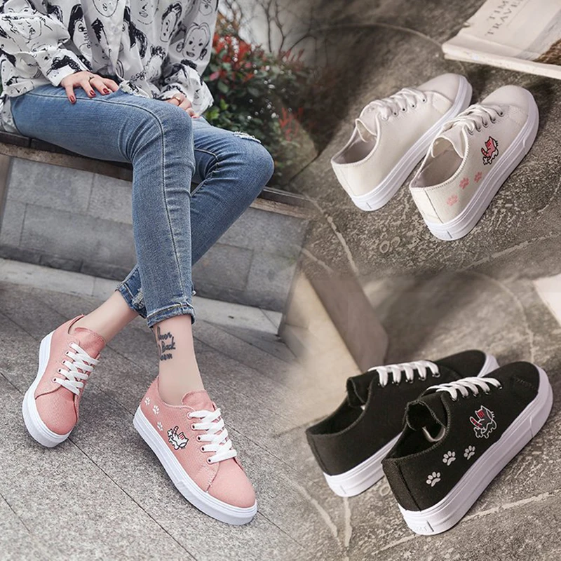 

Canvas Shoes High Quality Sneakers Female Casual Lace Up Shoes Breathble Vulcanized Shoes Women PU Leather Platform S0613
