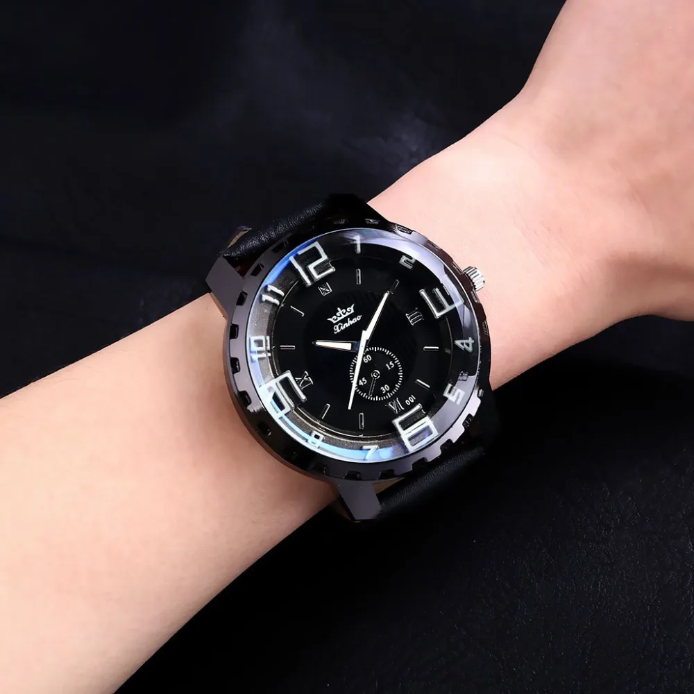 

High Quality Quartz Movement Business Leather Strap Men's Lusury Watch Clock Mechanism Large Nice Erkek Kol Saati @50