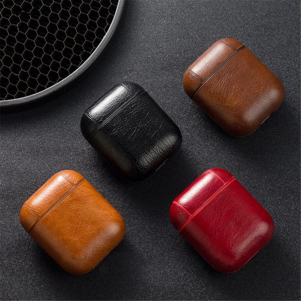 

Leather Earphone Cover Case for Apple Airpods Wireless Bluetooth Headset IOS Charging Box Waterproof Protective Cases With Hook