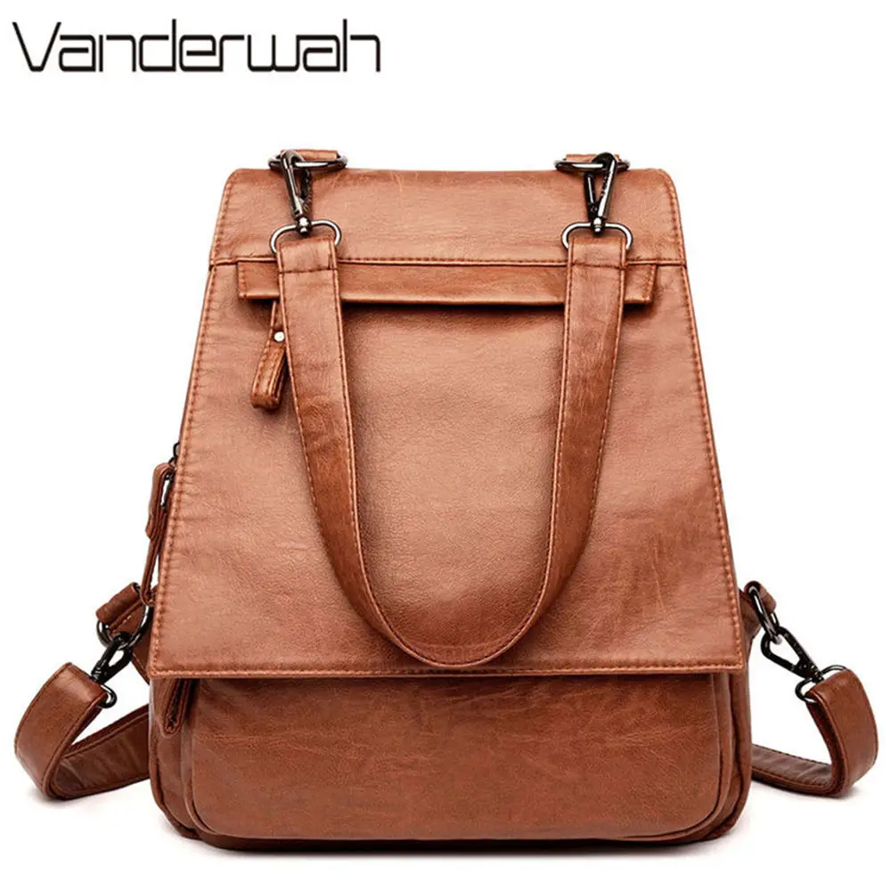 

2019 3-in-1 Women Leather Backpack For Teenage Girls Female Vintage Shoulder Bag Sac a Dos Femme Ladies Bagpack Mochila Feminina