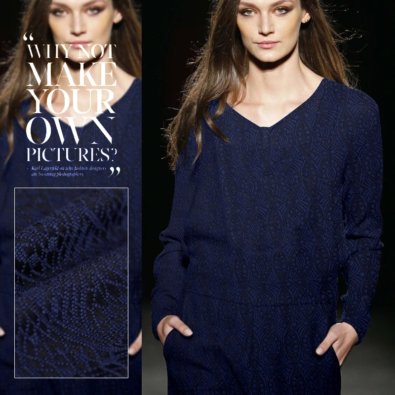 

2017 Limited fashion deep blue ultra fine imported jacquard wool viscose fabric for dress coat tissu au meter bright cloth DIY
