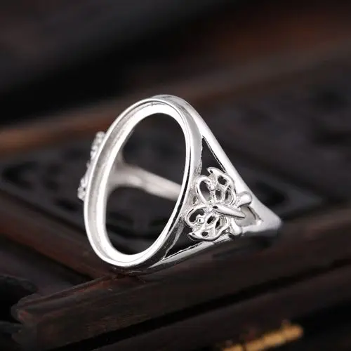 Engagement Wedding Semi Mount Ring Sterling Silver 925 fit 11x18mm Oval Cabochon Amber Opal Garnet Jewelry Setting Adjustable | Украшения и