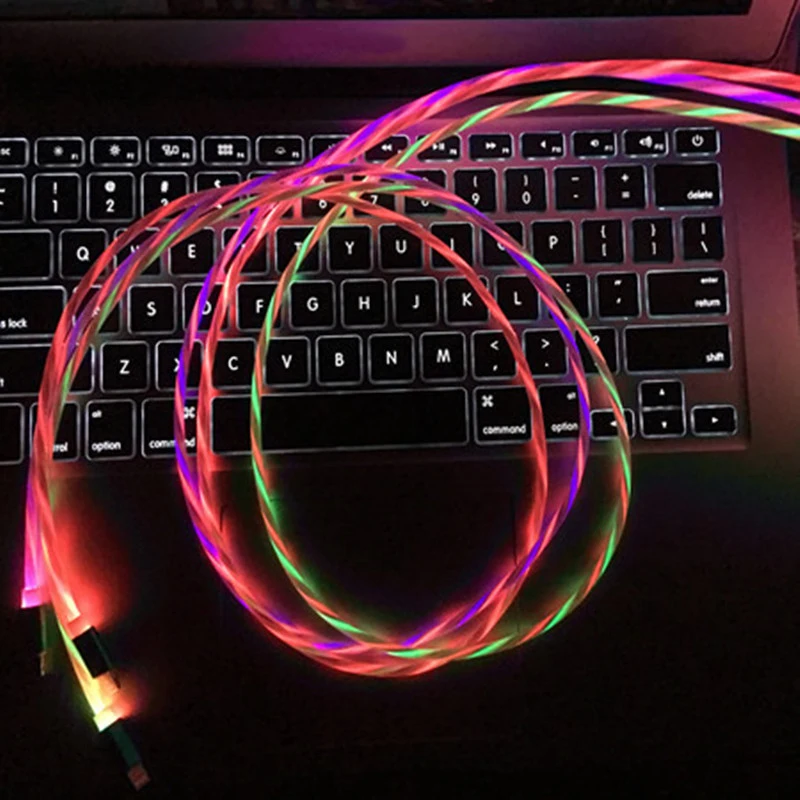Струящийся цветной светодиодный светящийся usb-кабель для зарядного устройства типа C для Android Micro USB кабель для зарядки для iPhone X для samsung зарядный провод шнур