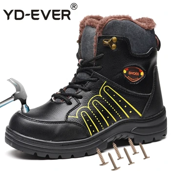 

Plus Size Men Work Safety Shoes Steel Toe Insole Winter Leather Work Boots For Men Breathable Wear-resisting Safety Boots