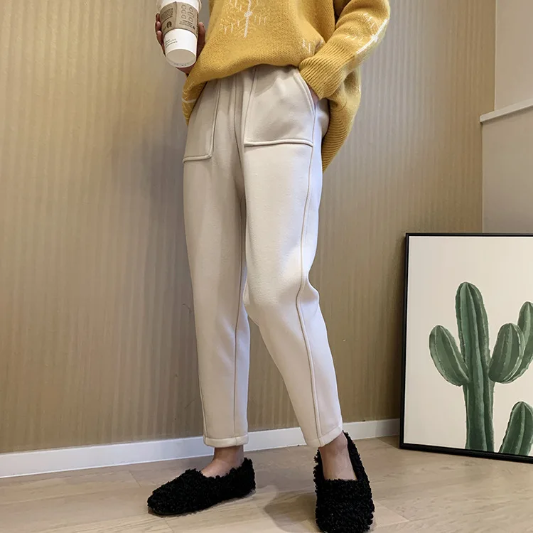 

LMCAVASUN Capris Winter Autumn Trousers Women Korean Office Thickening Woolen Suit Haren High Waist Lady Pants Bottom