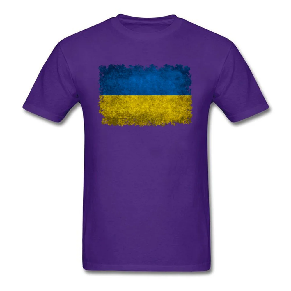 Design Cotton Fabric Top T-shirts for Male Short Sleeve Cool Tops Shirt Coupons April FOOL DAY Round Collar Tee-Shirts Leisure Flag of Ukraine in vintage retro style purple