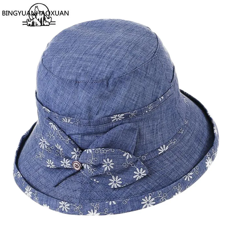 

BINGYUANHAOXUAN 2019 New Women Summer Fordable Sun Hat Lady Sun Visor Caps Floral mother hat Sea Beach Wide Brim Lady Sun Cap