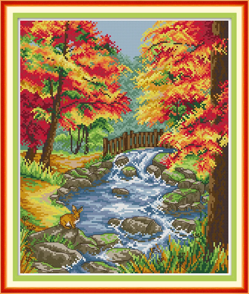 

The autumn of the creek cross stitch kit aida 14ct 11ct count print canvas cross stitches needlework embroidery DIY handmade