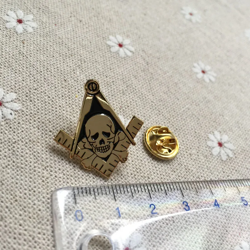 

10pcs Masonic Skull and Crossbones Freemasonry Square and Compass Lapel Pin badge Enamel Brooches Diestruck Nickel