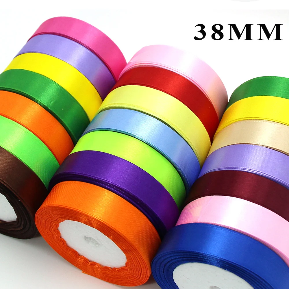 

Hot Sale Grosgrain Ribbons Colorful Single Face Satin Ribbon Wedding Invitation Card Bow Tie DIY Handmade Rose Gift Packing 38MM