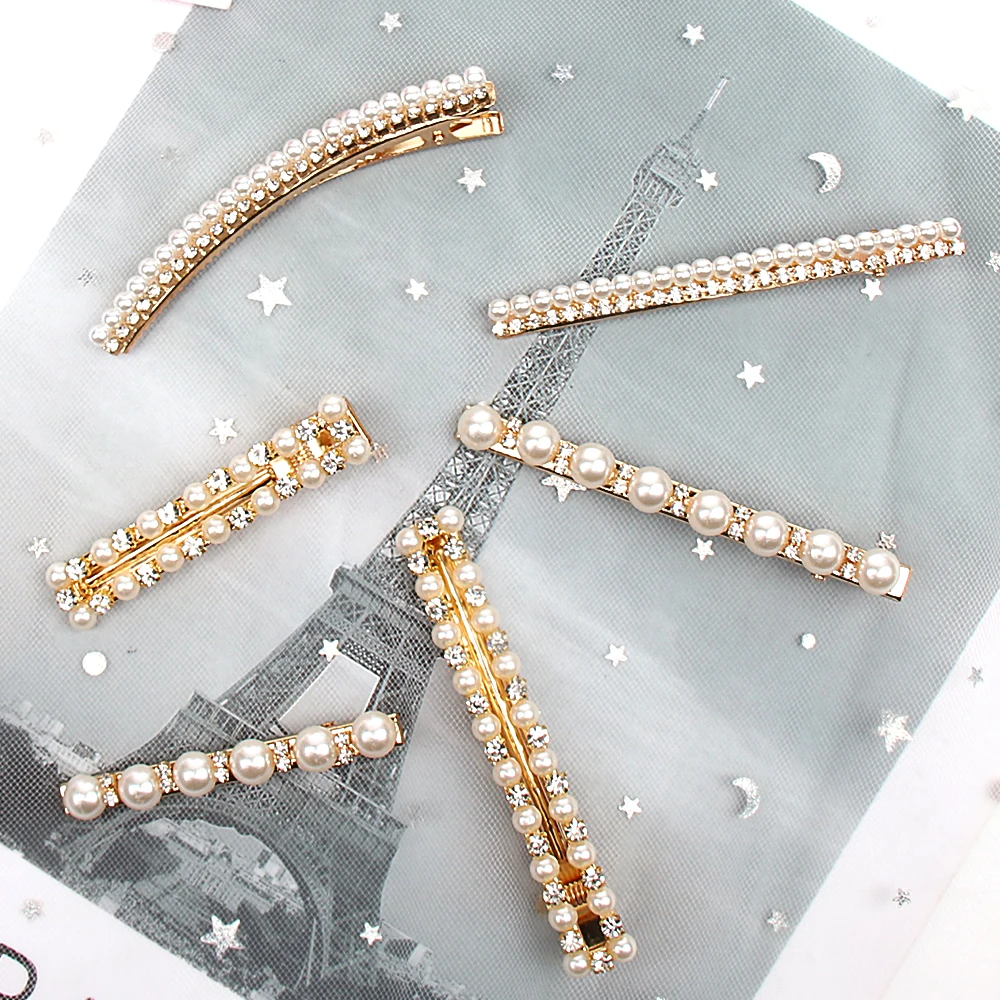 

Hair Accessories Crystal Pearl Hair Clips For Women Girls Metal Hairpins Gold Barrettes