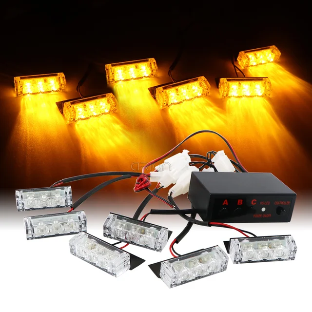 12V Car Grille Strobe Light Head 4x3 LED Mini Flash lamp Daytime Running Police Emergency Warning Flashing Signal Lights 6x3 LED