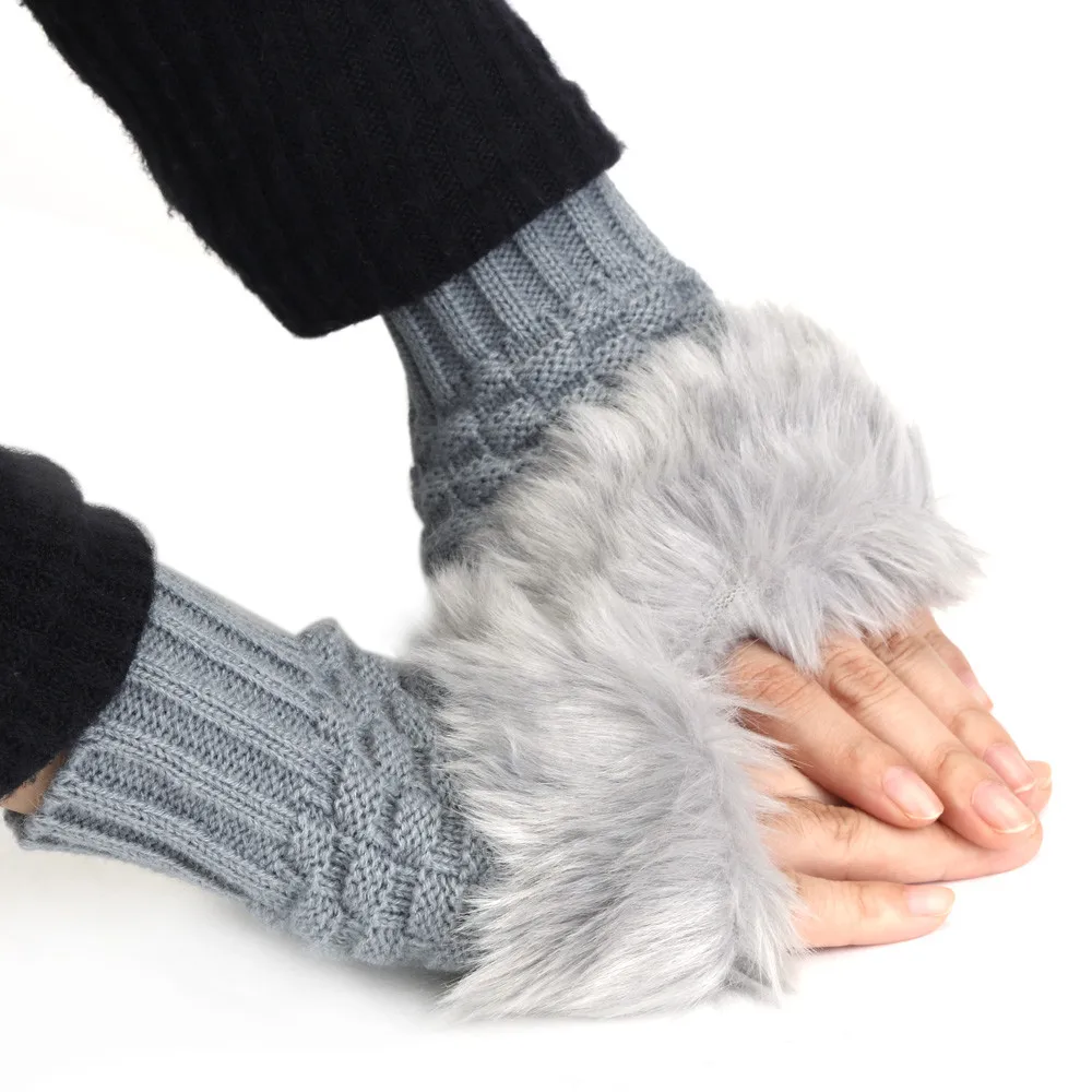 MUQGEW новые Для женщин девочек Сказочный теплые зимние перчатки обувь на платформе из искусственного кроличьего меха; сапоги молодой Стиль запястья перчатки, варежки без пальцев