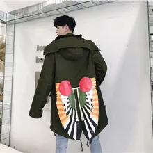 Мужская модная повседневная свободная задняя Печать Сплошной Цвет Длинная ветровка с капюшоном Тренч Верхняя одежда Homme Autumn осенний Тренч