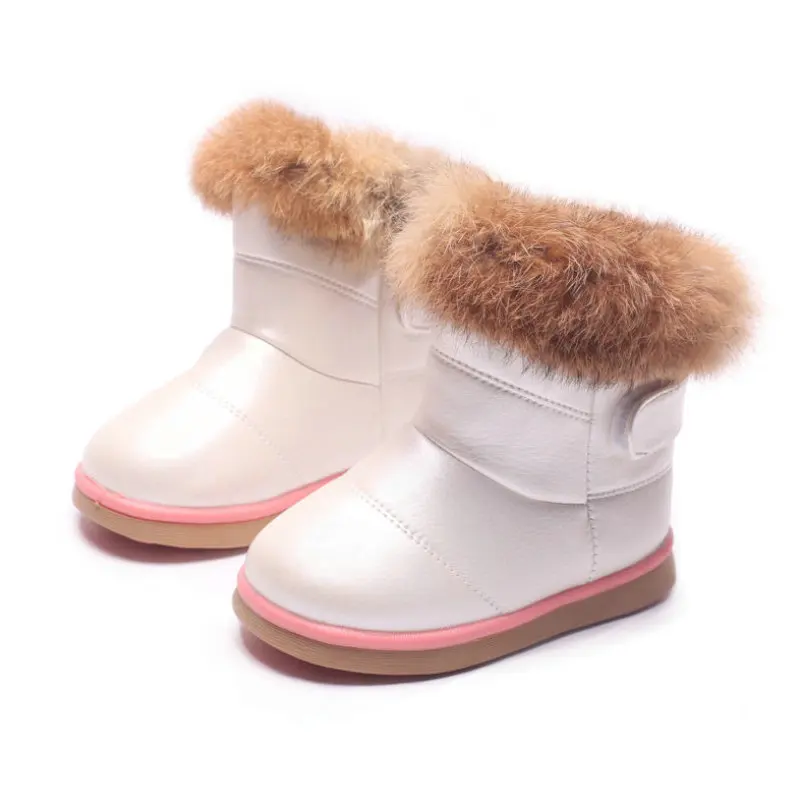 Детская Зимняя мода для девочек зимние ботинки теплая плюшевая мягкая подошва, детские ботинки для девочек зимние теплые сапоги для маленьких EU 21-30 - Цвет: Бордовый