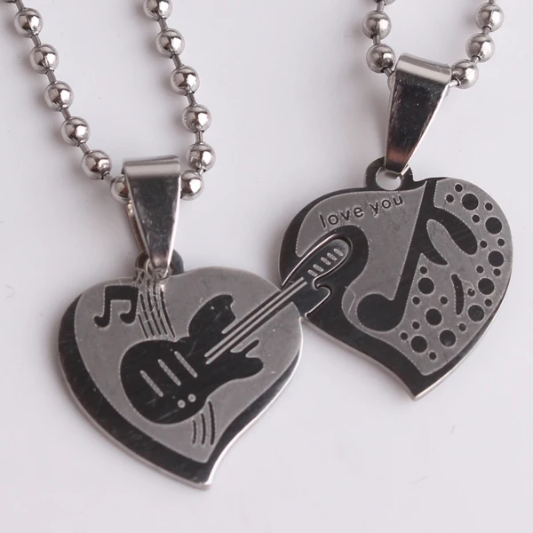 Двойное сердце гитара Музыка 316L нержавеющая сталь кулон ожерелья для женщин оптом