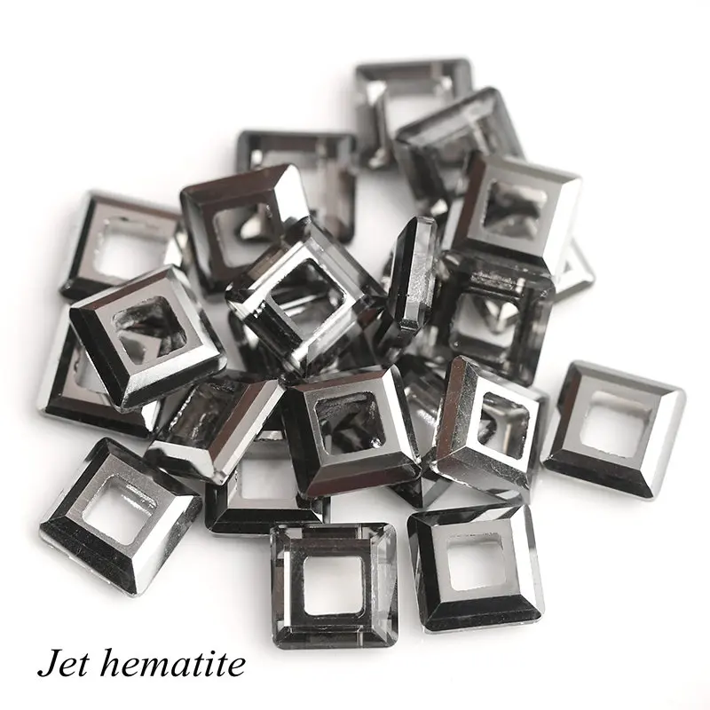 8-10 мм квадратной формы многоцветные кольца с ангелами стеклянные Полые бусины Кристалл кабошом для самостоятельного изготовлен - Цвет: Jet Hematite