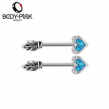 Тела Панк Серебряный Цвет с Стразы и Цвет Фул опал сердце Форма кольца-штанги для сосков пирсинг сексуальные тела ювелирные изделия для Для женщин
