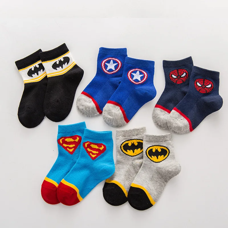 5 пары носочки для девочки с Микки Маусом Мышь летнее тонкое дышащее Superman Spiderman Batman для маленьких мальчиков хлопковые носки На возраст от 2-10 л
