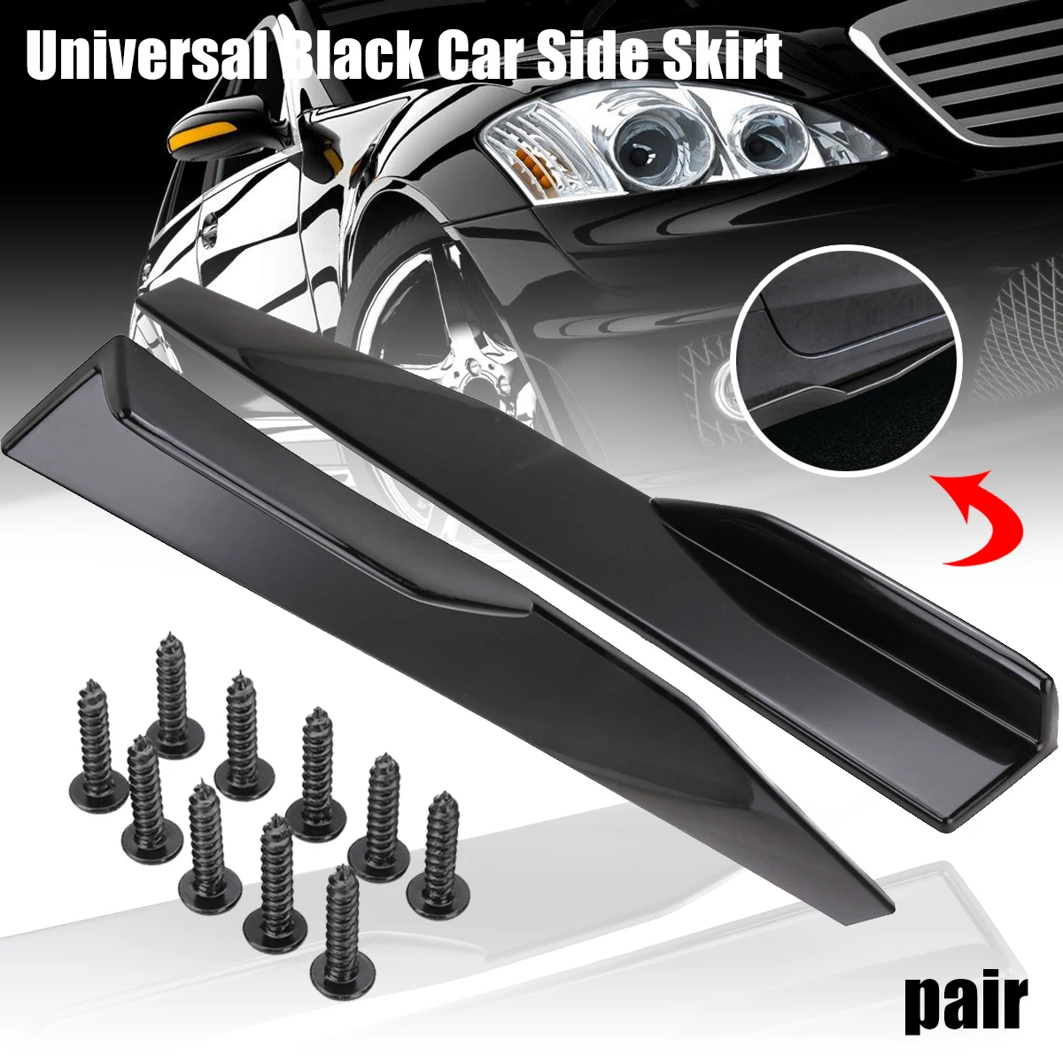 

New Arrival 1 Pair Universal Black Car Side Skirt Rocker Splitters Winglet Canard Diffuser 74.5x4.5x5cm