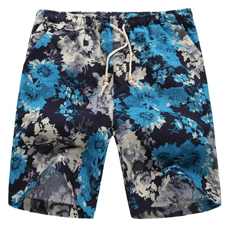 MARKLESS мужские льняные дышащие пляжные шорты с эластичной резинкой на талии, Повседневные Легкие шорты с принтом, STK510 - Цвет: 16