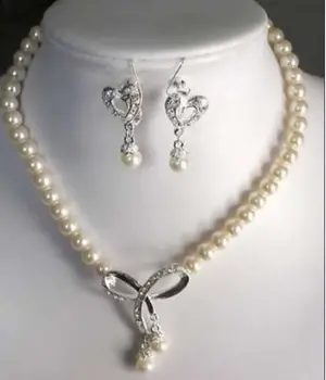 

Hot sale Free Shipping>>Charmin 8-9mm White Pearl necklace & earring Set