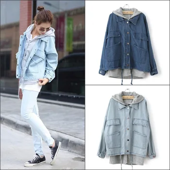 

New Fashion Women's denim jacket,All-match casual jeans coat Hooded Ladies cowboy denim coat women jacket free shipping L3826