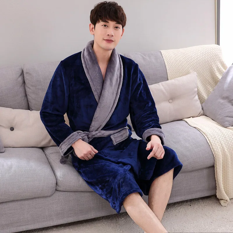 Фланелевые халаты-кимоно для влюбленных, плотные теплые халаты из кораллового флиса для мужчин и женщин, осенне-зимние плотные пижамы с длинными рукавами - Цвет: 8