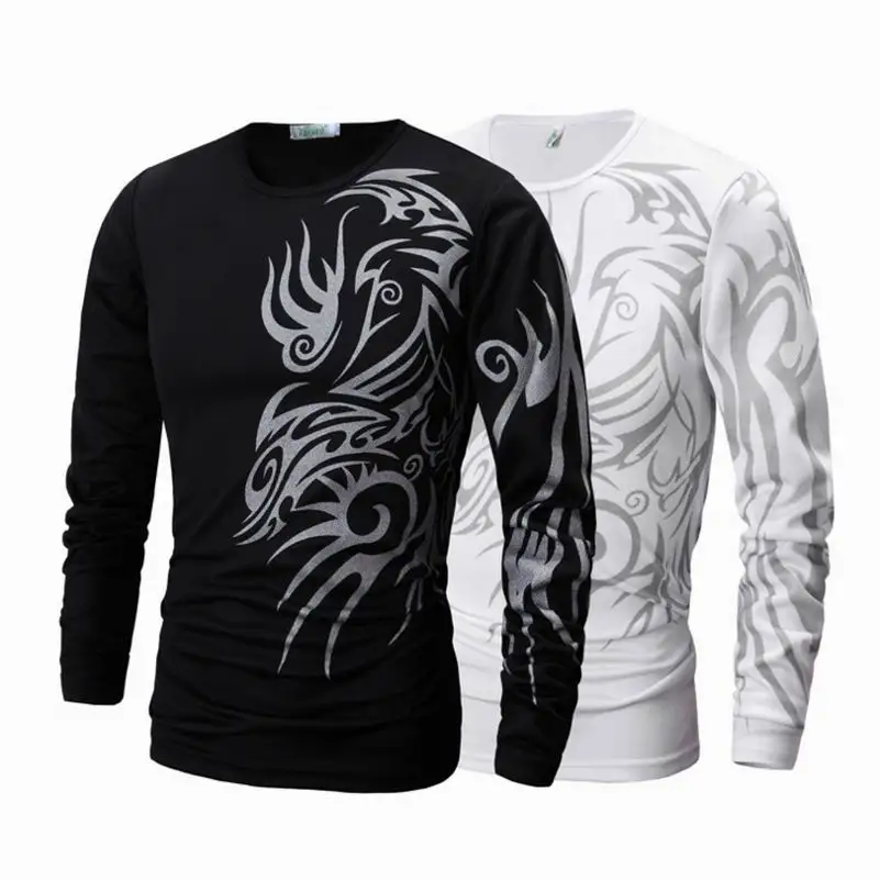 

2017 Hot Fashion Tattoo Print Men Long Sleeve T Shirt Brand New Mens Brand Clothing Casual Slim Fit O-neck Cotton T Shirts Tees