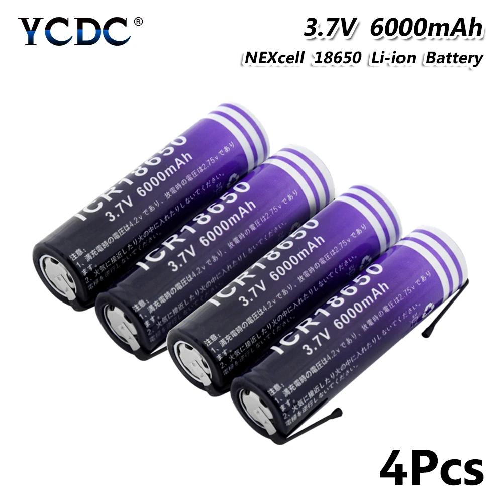 1/2/4 шт. долговечная 3,7 V 6000mAh 18650 литий-ионный аккумулятор для батареи с 2 Diy кабель для ноутбука антенна модель Фонарь налобный фонарь