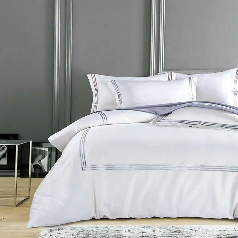 Шелковистые из египетского хлопка отель белый комплект постельных принадлежностей Китайская вышивка постельное белье queen двуспальная кровать набор кавер простыня подушка