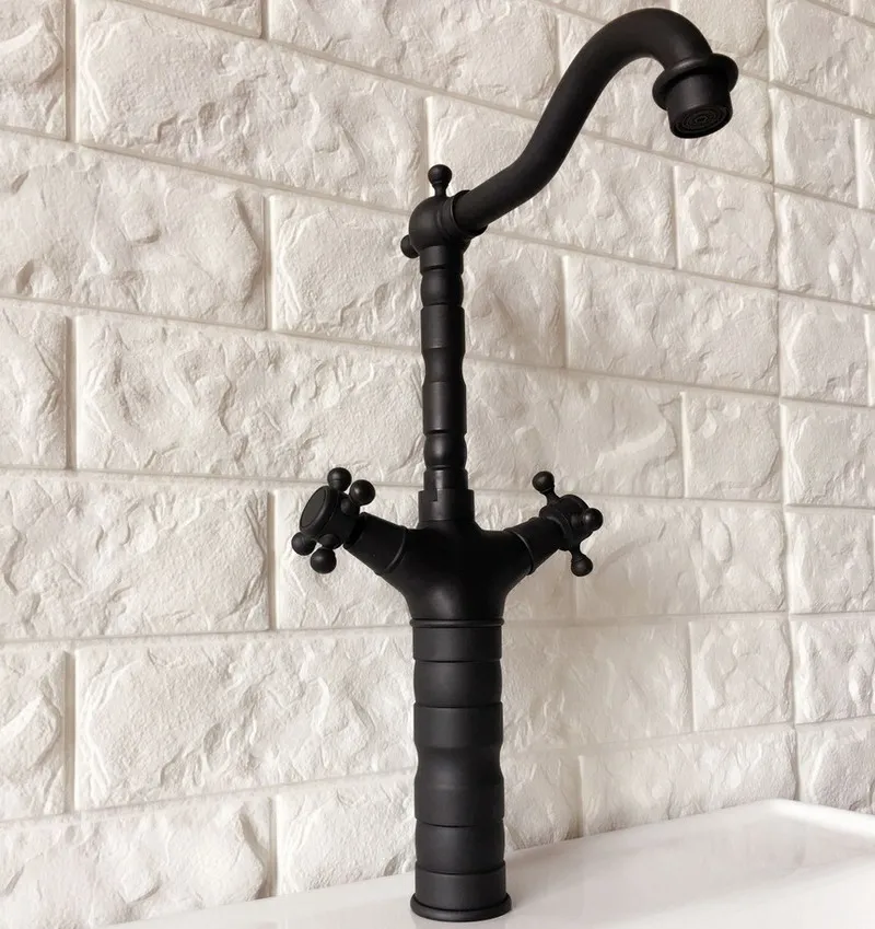 Black Oil Rubbed Brass Dual Cross Handles One Hole Bathroom Kitchen Basin Sink Faucet Mixer Tap Swivel Spout Deck Mounted mnf343