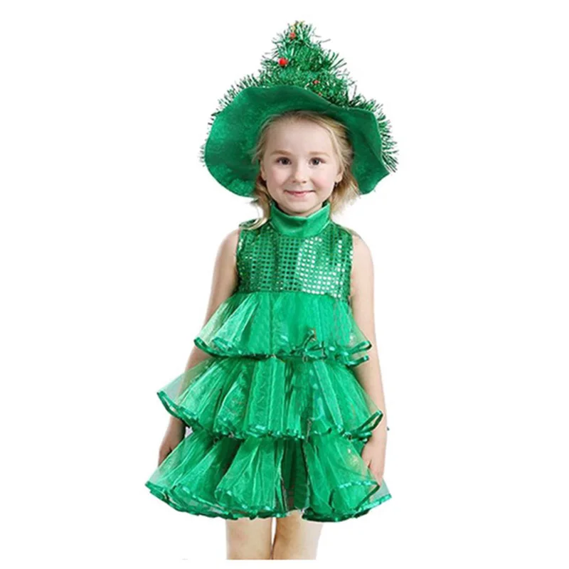 Платья без рукавов для маленьких девочек; детская зеленая одежда; костюмы на Рождество и Хэллоуин; платье для рождественской елки и шляпы ведьмы