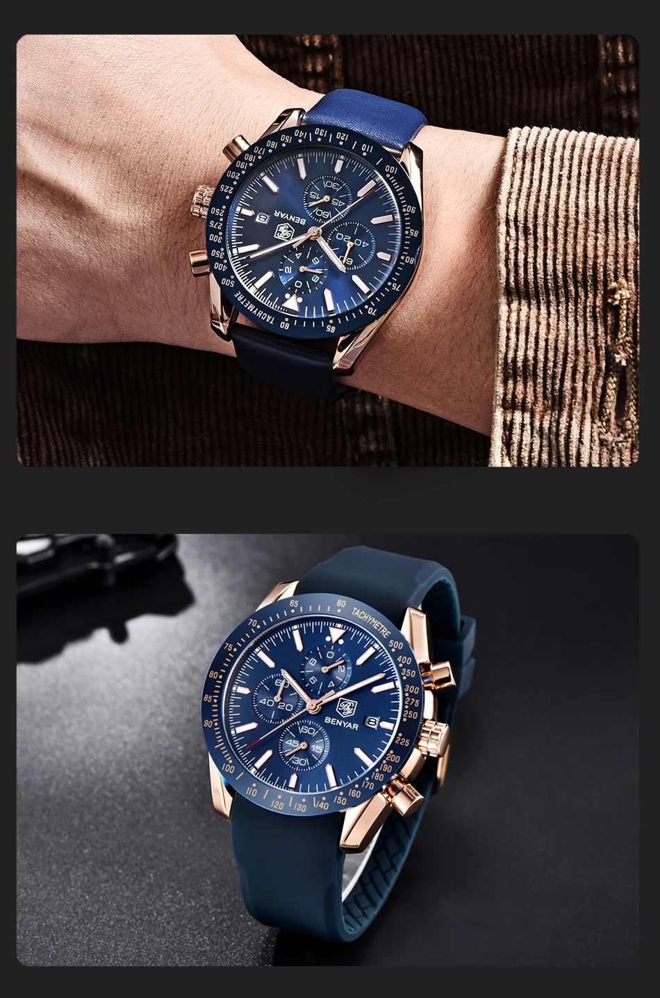BENYAR мужские часы люксовый бренд многофункциональный водонепроницаемый силиконовый ремешок Спортивные кварцевые Хронограф военные часы