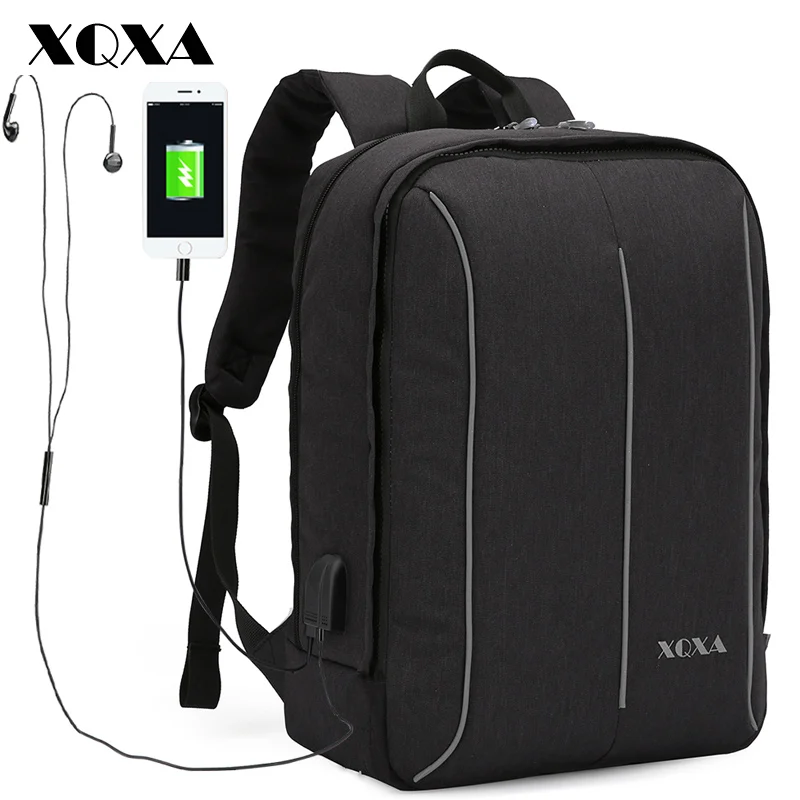 

XQXA Men's Backpacks USB Charging Travel Backpack for 15"17" Laptop Bagpack Men Casual Daypack Black School Bags for Teenagers