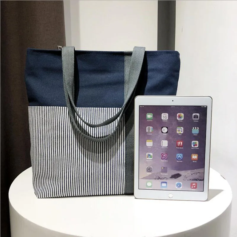  New Summer Women Canvas bohemian style strip Shoulder Beach Bag Female Casual Tote Shopping Big Bag - 32958945468