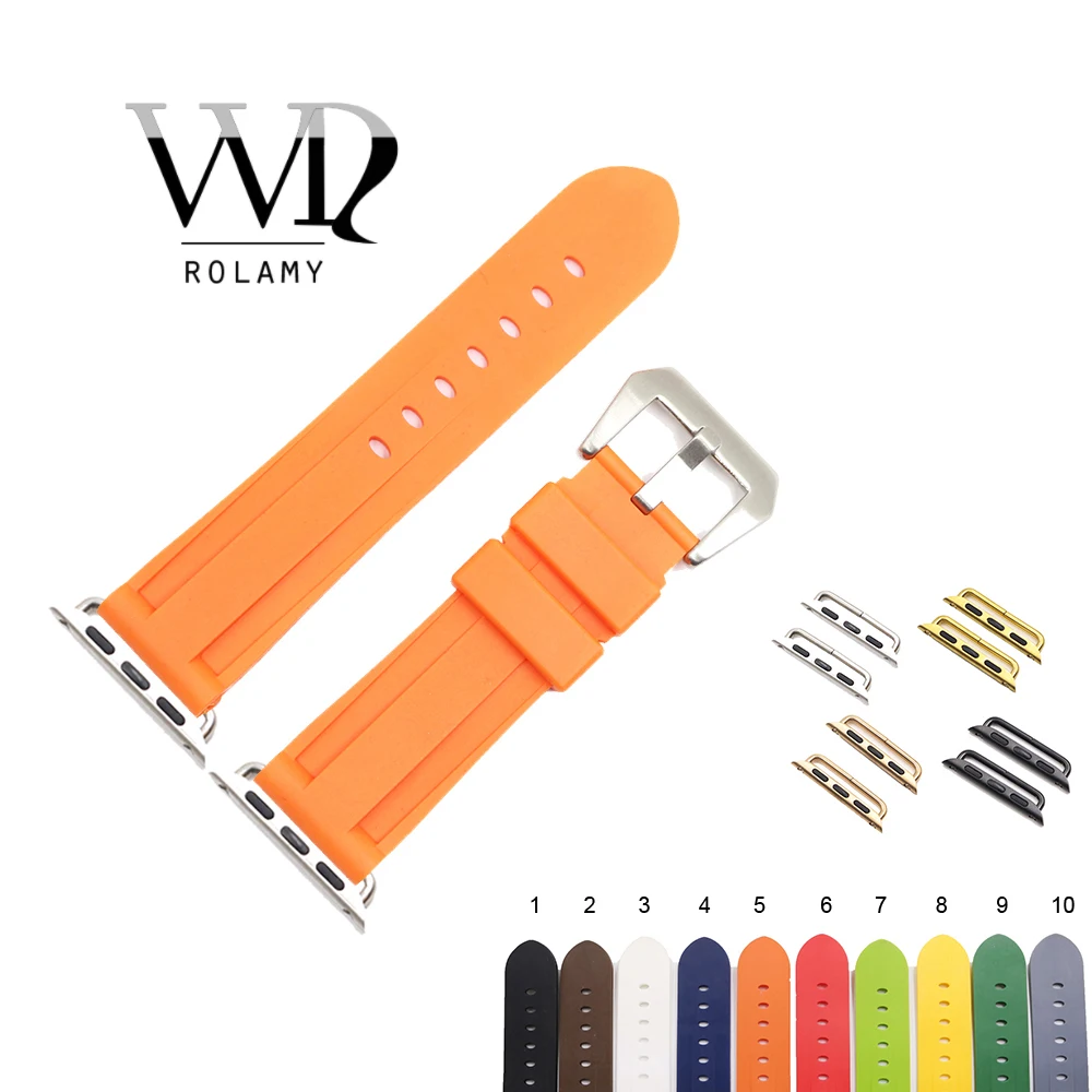

Rolamy Fashion 38 40 42 44mm Black Orange Silicone Rubber Replacement Wrist Watchband Strap Loops For Iwatch Series 4/3/2/1