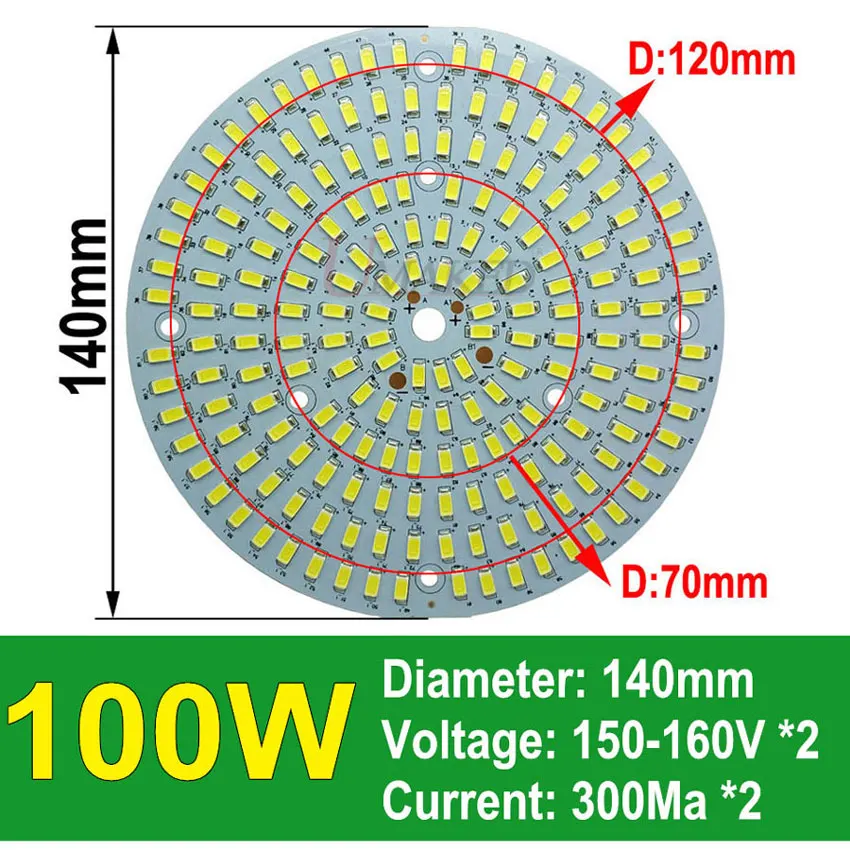 Яркость светодиодный bay светильник источник 30/36/50/70/100W Светодиодный PCB с smd светодиодные чипы для напольный светильник, светильник, 300Ma алюминиевая ручка с пластинчатым основанием - Испускаемый цвет: 100W  140mm