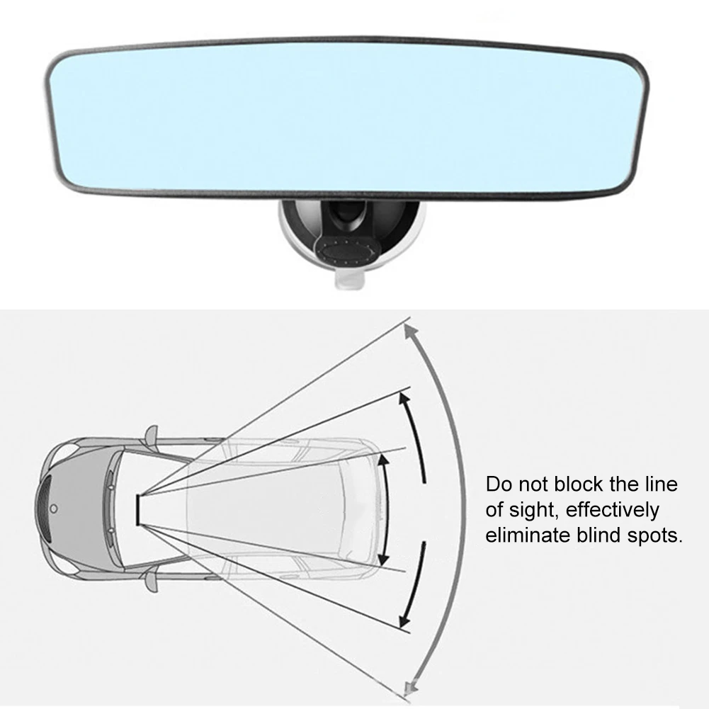 Rear View Interior Car Mirror Adjustable Suction Cup Wide Long Safety Universal