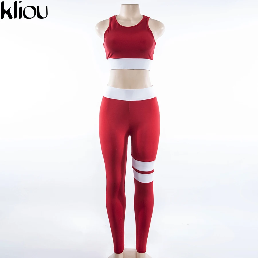 Kliou женский модный эластичный комплект из 2 предметов укороченный топ и длинные леггинсы штаны с полосками спортивный костюм