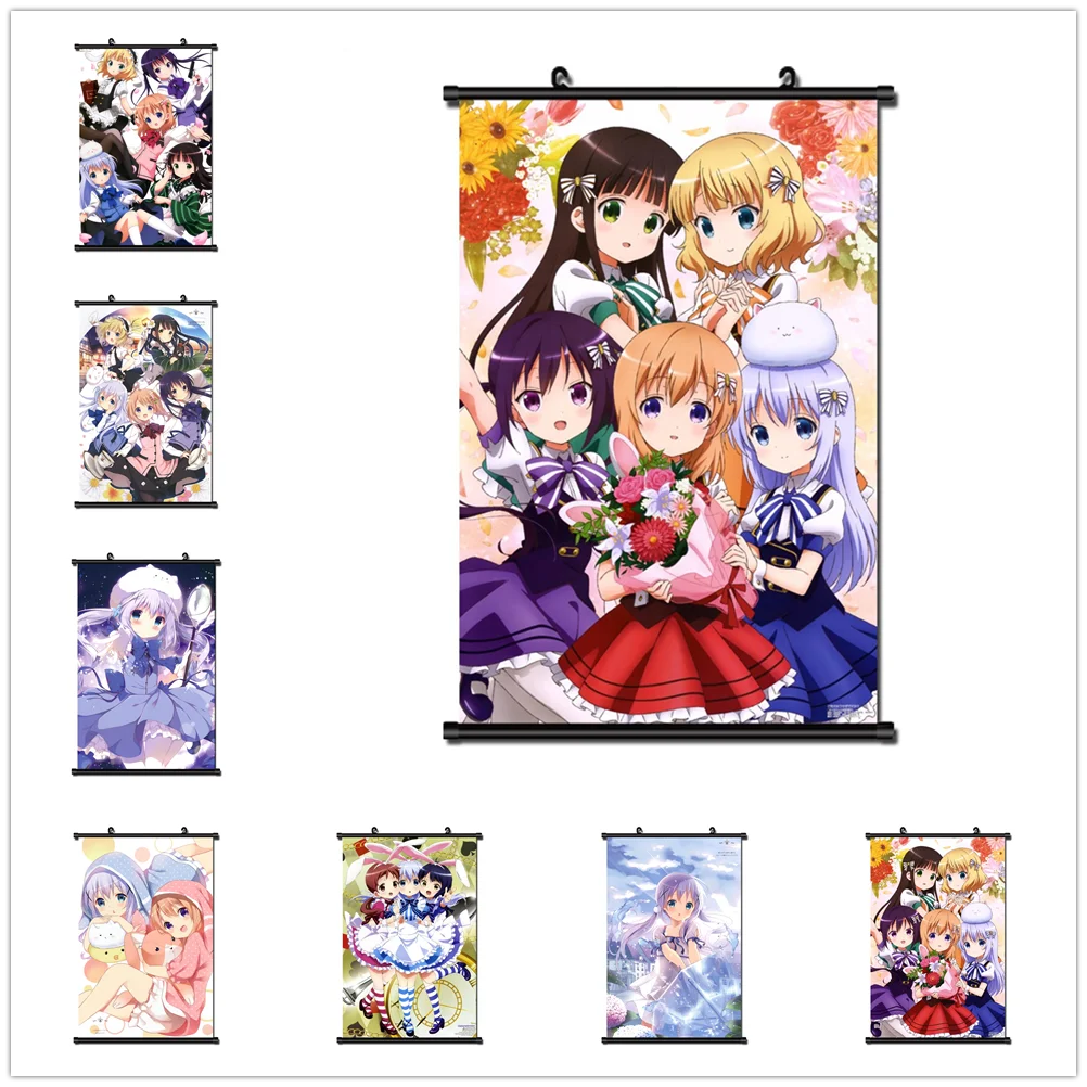 

Japanese Anime Gochuumon wa Usagi Desuka wall scroll poster 40x60cm cuadros decoracion salon Scroll Painting