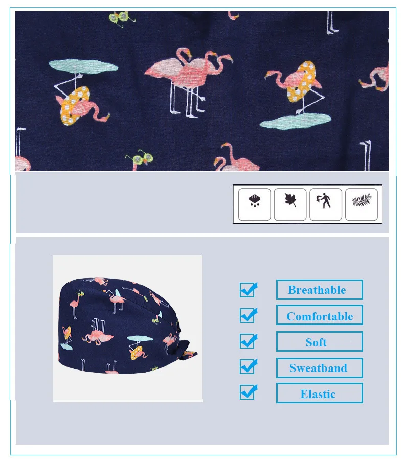 Больничная медицинская шапочка Фламинго печать Tieback эластичная секция хирургическая Кепка хлопковая Мочалка для женщин