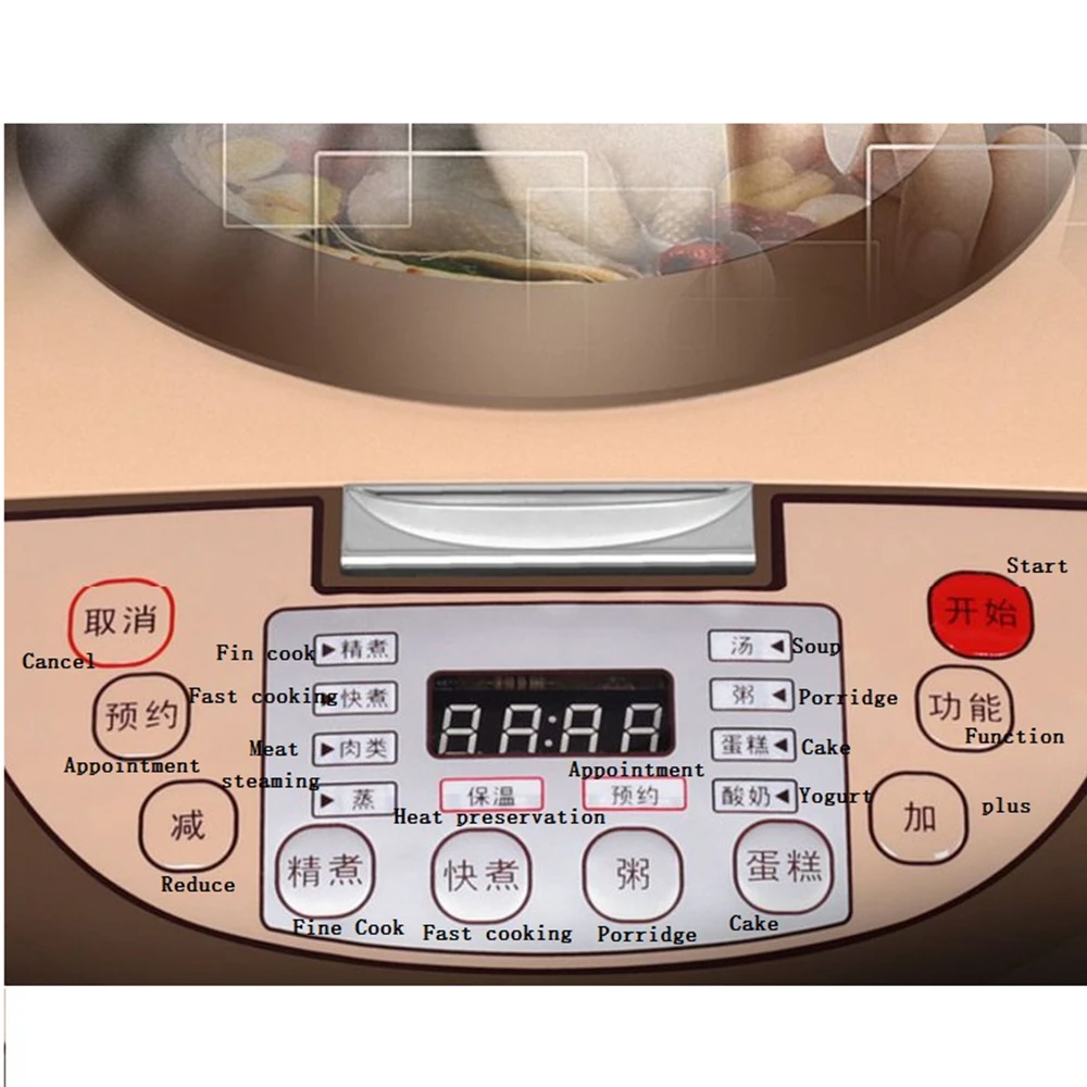 DMWD Transparent Lid 5L Home Intelligent Rice Cooker 220V 900W Multifunctional Electric Pot Yogurt Cake Machine 24H Appointment